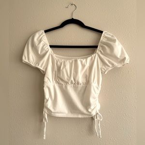 White puff sleeve top with tie sides- Hollister